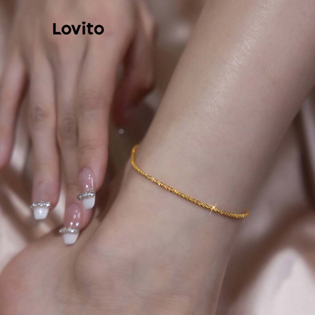 Lovito Vòng chân kim loại trơn thông thường dành cho nữ LFA01014