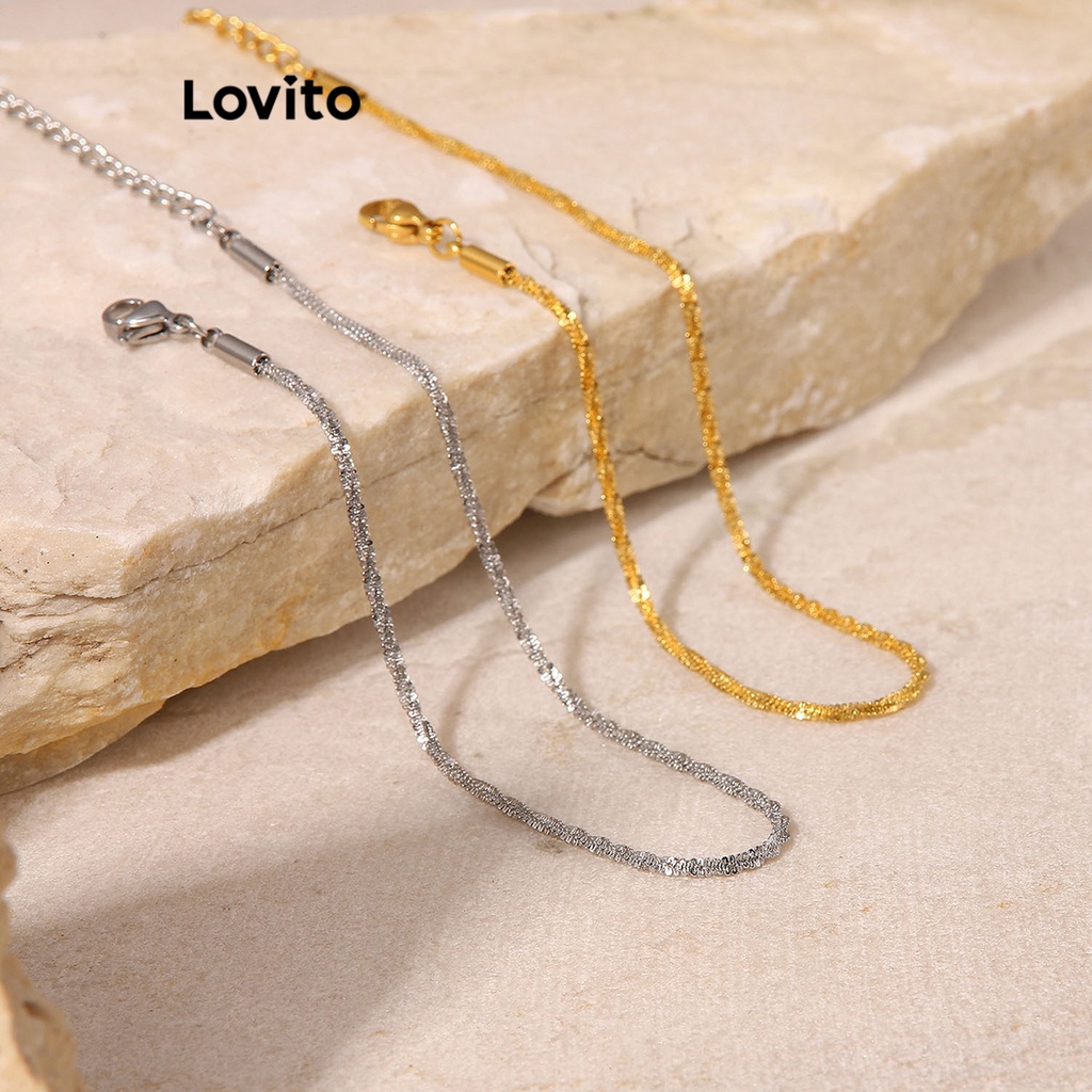 Lovito Vòng chân kim loại trơn thông thường dành cho nữ LFA01014