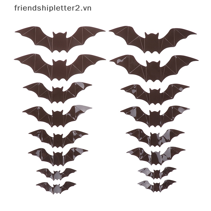 Set 16 Miếng Dán Tường Hình Dơi 3d Màu Đen Trang Trí halloween