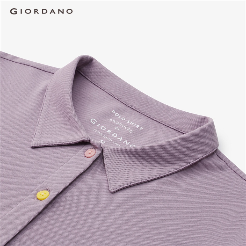 Áo polo sơ mi nữ GIORDANO 05313389 tay dài co giãn nút cầu vồng