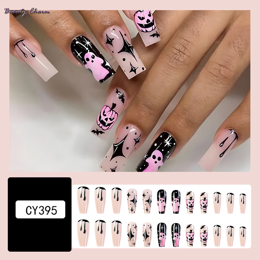 Móng Tay Giả Hình Vuông Dạng Ấn Dài Màu Sắc Có Thể Tái Sử Dụng Dùng Để Hóa Trang halloween