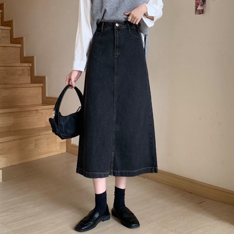 Chân Váy denim Dài Lưng Cao Dáng Ôm Thời Trang Cho Nữ