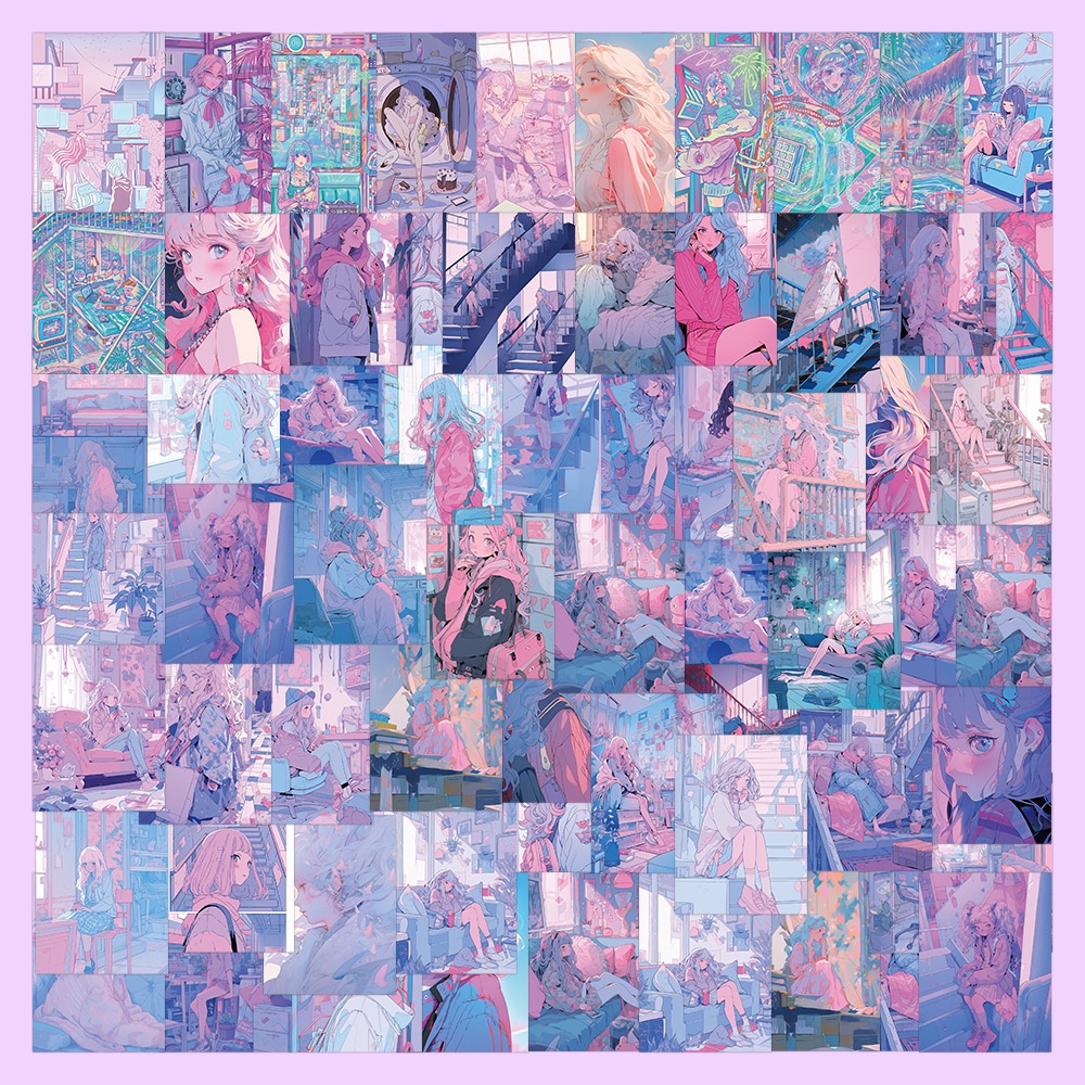 Bộ 60 Miếng Dán Trang Trí Mũ Bảo Hiểm / Bút Chì Họa Tiết graffiti Màu Hồng / Tím Xinh Xắn