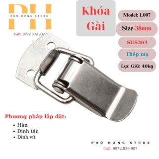 Khóa gài inox, khóa mỏ vịt, khóa móc size 38mm