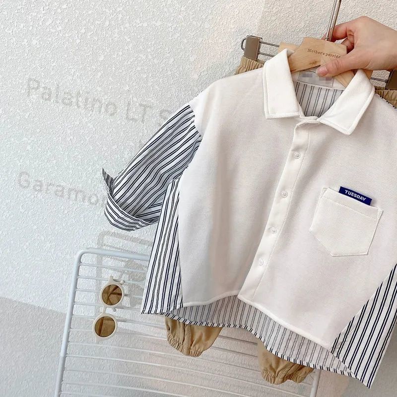 Áo Sơ Mi Tay Dài Họa Tiết Kẻ Sọc Thời Trang Hàn Quốc Mới 2023 Dành Cho Bé Trai