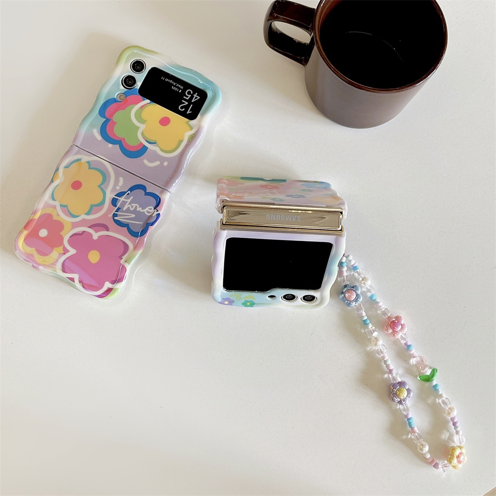 Bao Da Điện Thoại Mềm Mỏng Họa Tiết Hoa Có Dây Đeo Cho samsung galaxy z flip 5 3 4 flip3 flip4 z flip5