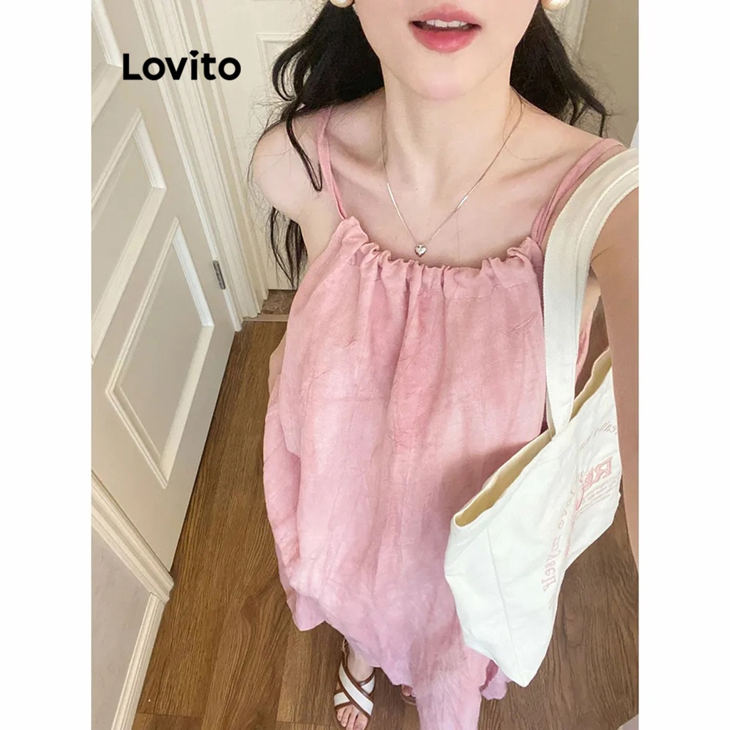 Lovito Đầm đơn giản có dây buộc lưng cho nữ LNA30020
