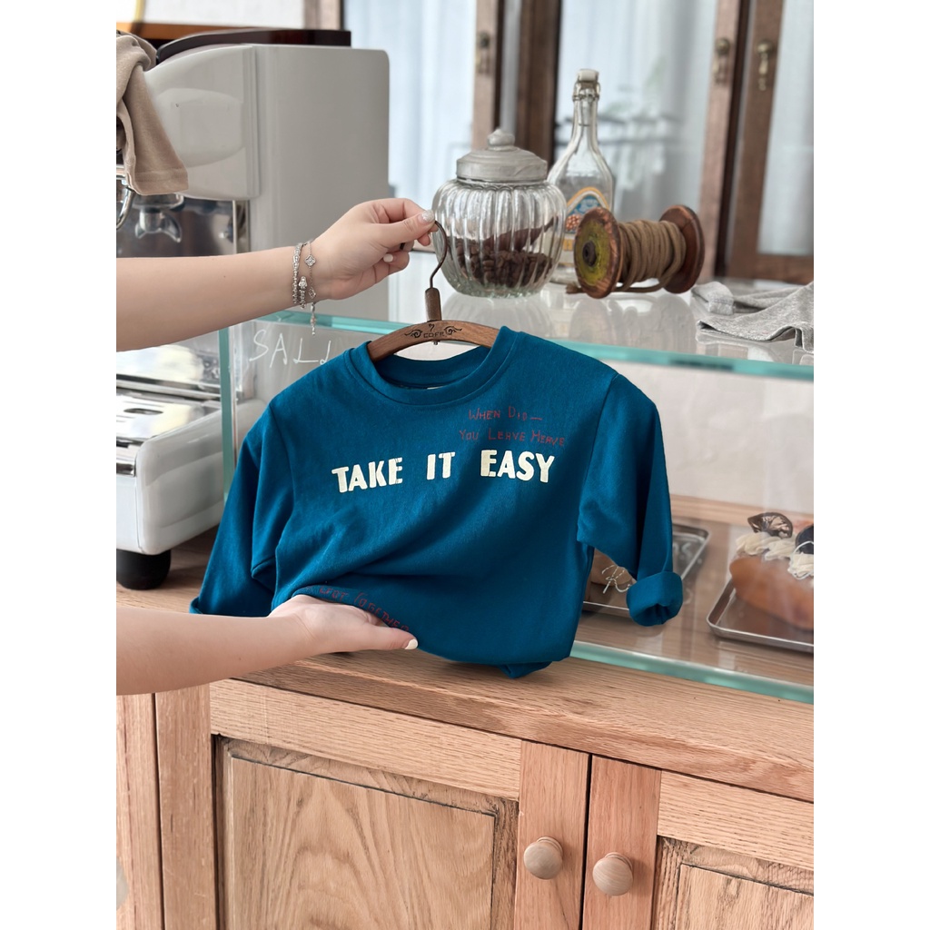 Áo Thun Dài Tay Cho Bé In Chữ Kiểu Cách Hàn Quốc, Áo Phông Thu Đông Chất Cotton Mịn Cho Bé Từ 10-27kg