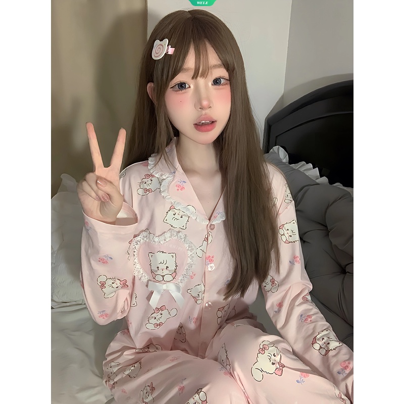 Bộ Đồ Ngủ Tay Dài In Hình Mèo mikko Hoạt Hình Dễ Thương Thời Trang Mùa Đông 2023 Cho Nữ