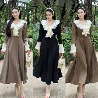 [ MÃ MB74 ] Đầm maxi  tiểu thư cổ bèo tay dài phối tay bèo xinh điệu