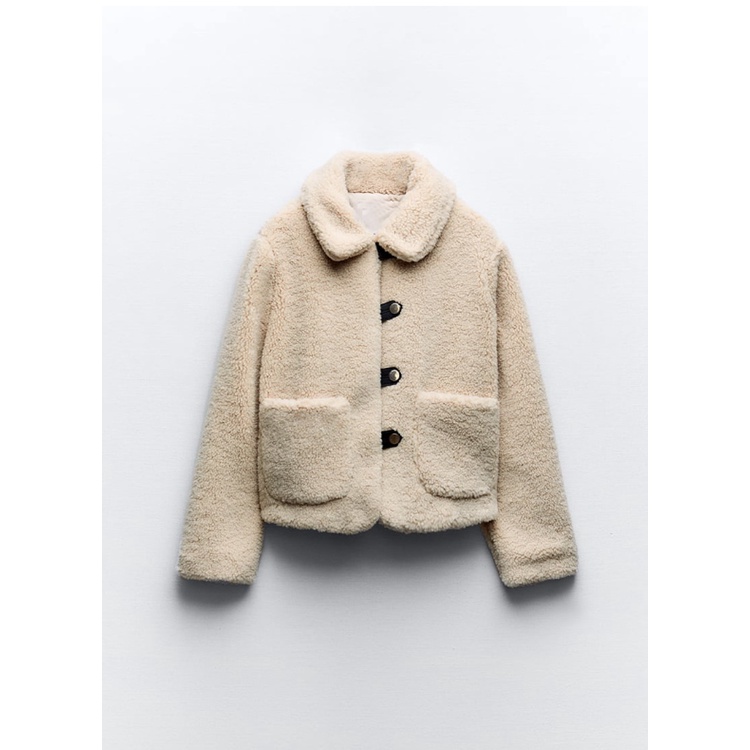 Zara Áo Khoác Da Dài Tay Phối Nút Thời Trang Thu Đông 238741223