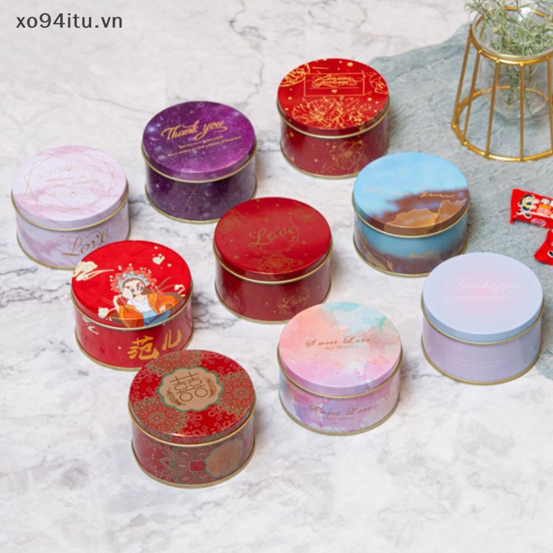 Xoitu Hộp Thiếc Đựng Bánh Kẹo Hình Tròn Bằng Kim Loại Phong Cách Giáng Sinh vn