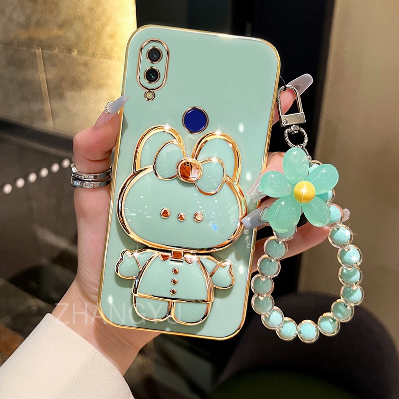 Vỏ Redmi 9A Vỏ Điện Thoại TPU 3D Thỏ Stereo Đứng Siêu Mỏng Mạ Điện Mềm Vỏ Chống Sốc Có Vòng Tay KT