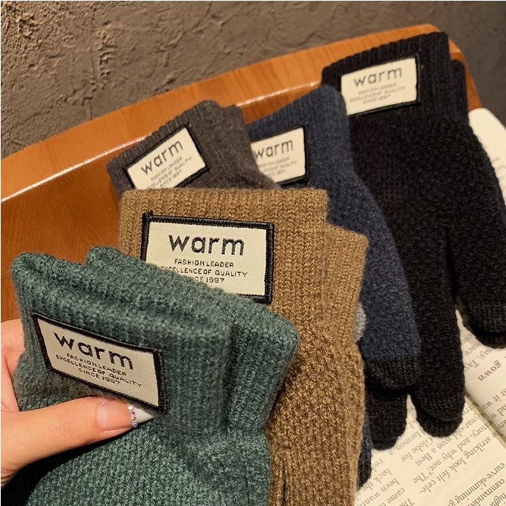 Eunlands Găng Tay Len Dệt Kim Dày Dặn Chống Gió Màu Trơn Giữ Ấm Mùa Đông Có Thể Chạm Màn Hình Cảm Ứng Dành Cho Nam