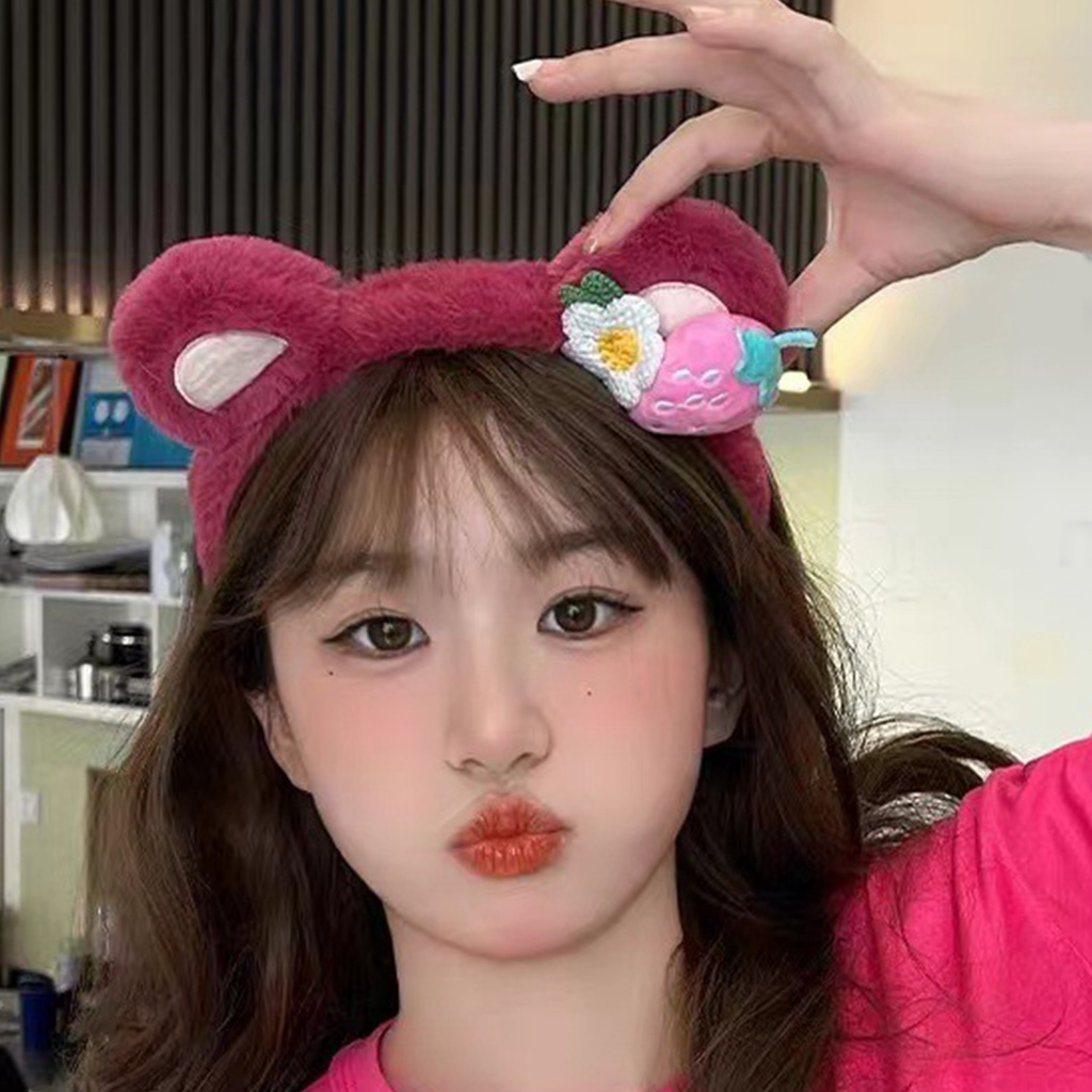 1 Băng Đô Cài Tóc Rửa Mặt Bằng Vải Bông Hình Gấu Phong Cách Ngọt Ngào Mới Cho Nữ