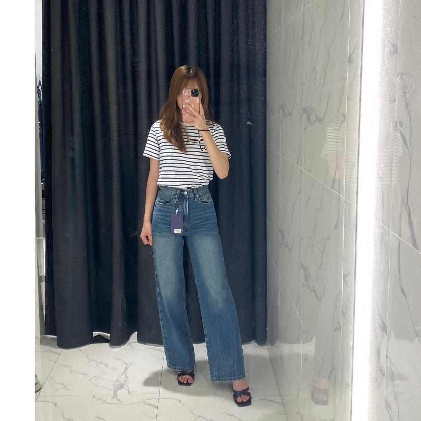 TheBlueTshirt - Quần Jeans Nữ Màu Xanh - Straight A Jeans - 2022 Wash