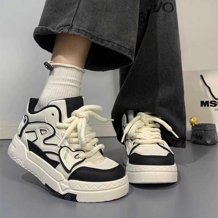 Giày Thể Thao Bằng Da pu Mũi Tròn Phối Lưới Dây Chéo Phong Cách Hàn Quốc Cho Nữ