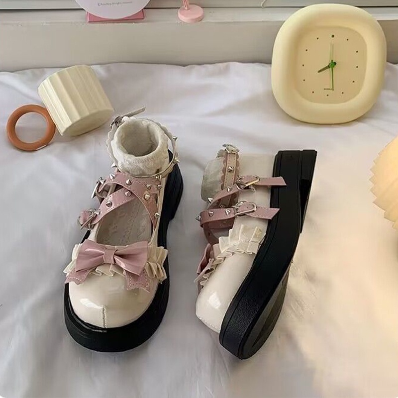 BẠCH LỘC ĐẠI NHÂN✨Mới Giày mary jane Da Đế Dày Mũi Tròn Phong Cách Nhật Bản Cho Nữ
