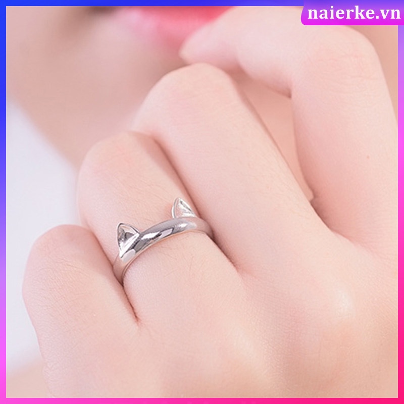 Nhẫn Hở Mạ Bạc 925 Hình Bàn Chân Mèo Lấp Lánh Có Thể Điều Chỉnh Làm Quà Tặng Giáng Sinh / Đám Cưới Cho Nữ