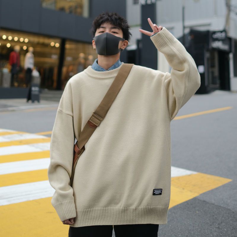 Áo sweater Dệt Kim Dày Dặn Cổ Tròn Dáng Rộng Phong Cách hong kong Thời Trang Thu Đông Cho Nam Và Nữ