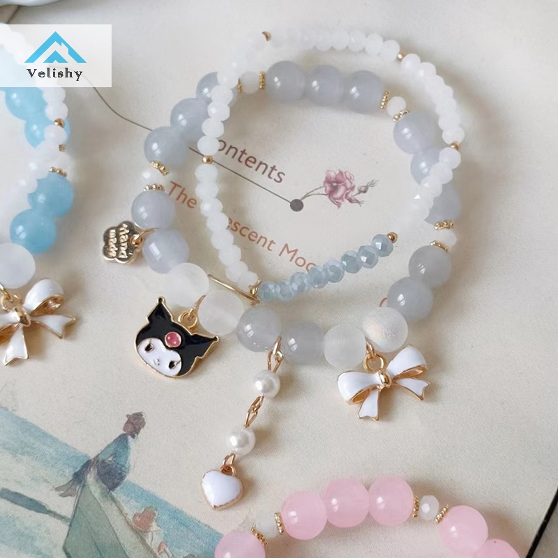 SANRIO Velishy Vòng Tay Xỏ Hạt Pha Lê Hoạt Hình kuromi cinnamoroll Ngọt Ngào Dễ Thương Làm Quà Tặng Cho Bạn Gái