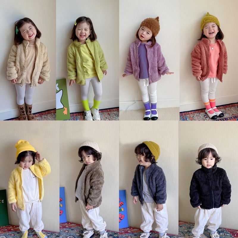 Áo Khoác Lót Lông Cừu Giữ Ấm Thời Trang Xuân Thu Cho Bé