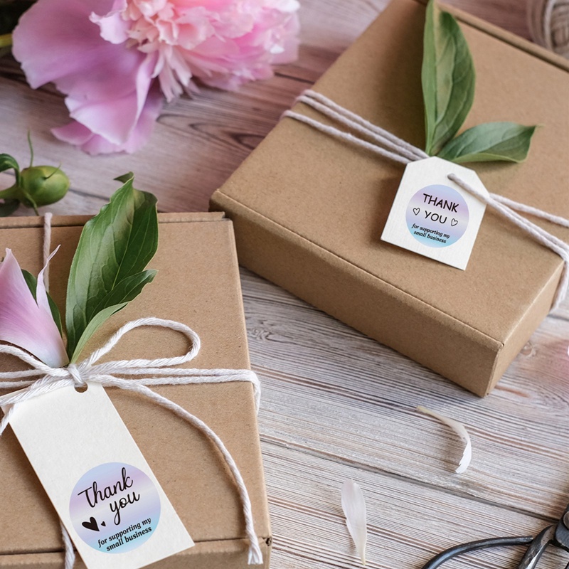 Qjzb1 Cuộn Nhãn Dán Niêm Phong Bao Thư Tự Dính In Chữ thank you Màu laser Cầu Vồng