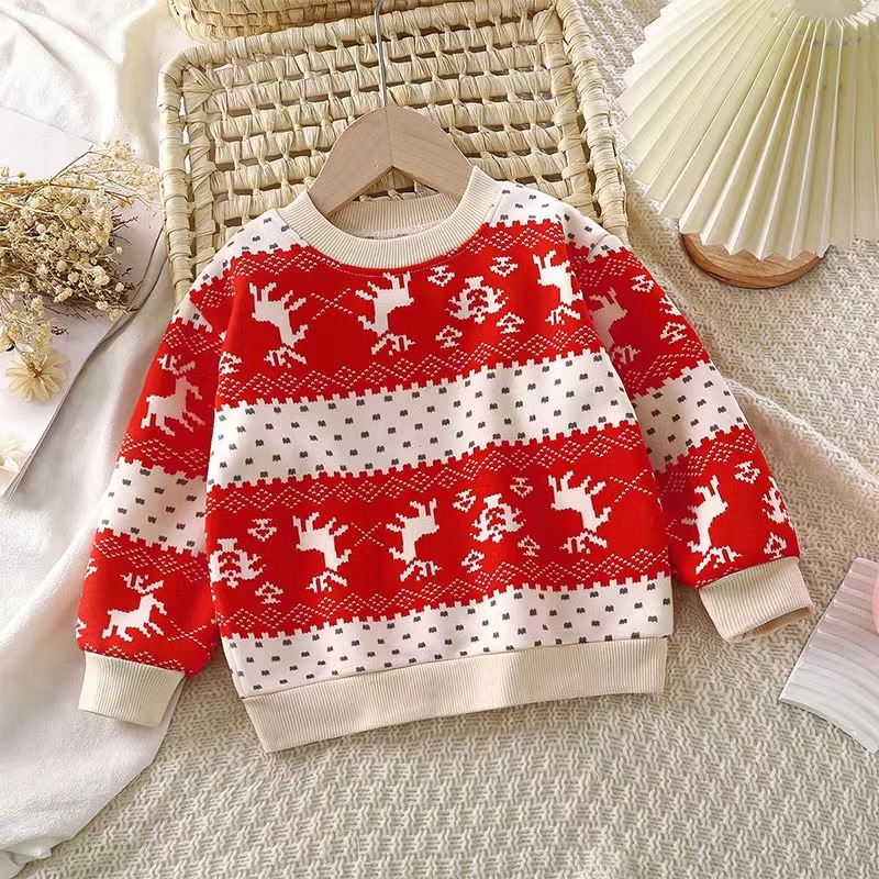 Áo sweater YAOEENH lông cừu dày dặn ấm áp độ co giãn cao thời trang Giáng sinh 80-150cm cho trẻ em