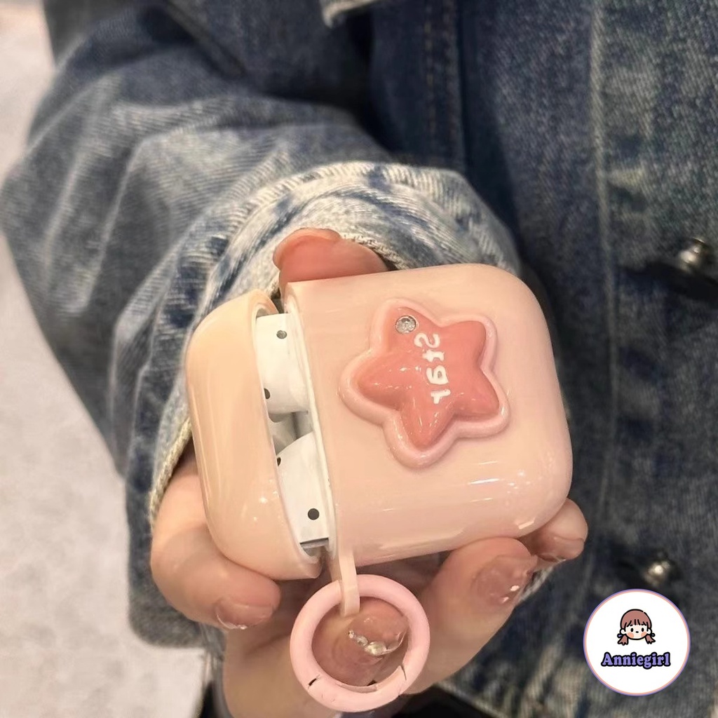 Thời Trang Vỏ Bảo Vệ Hộp Sạc Tai Nghe bluetooth airpods 1 2 3 pro 2 Hình Ngôi Sao 3d Màu Hồng Dễ Thương