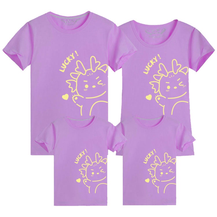 Set Áo Thun Tay Ngắn 95% cotton In Hình Rồng Hoạt Hình Mừng Năm Mới 2024