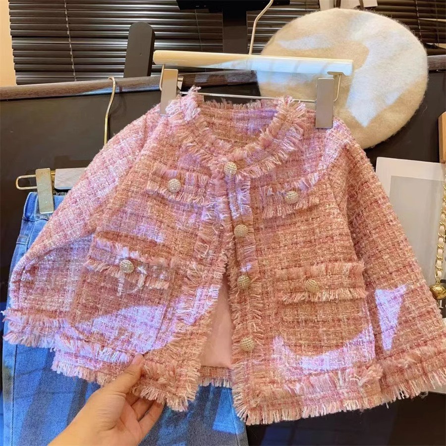 ÁO KHOÁC DẠ TWEED HỒNG PHONG CÁCH TIỂU THƯ CHO BÉ- HÀNG QCCC