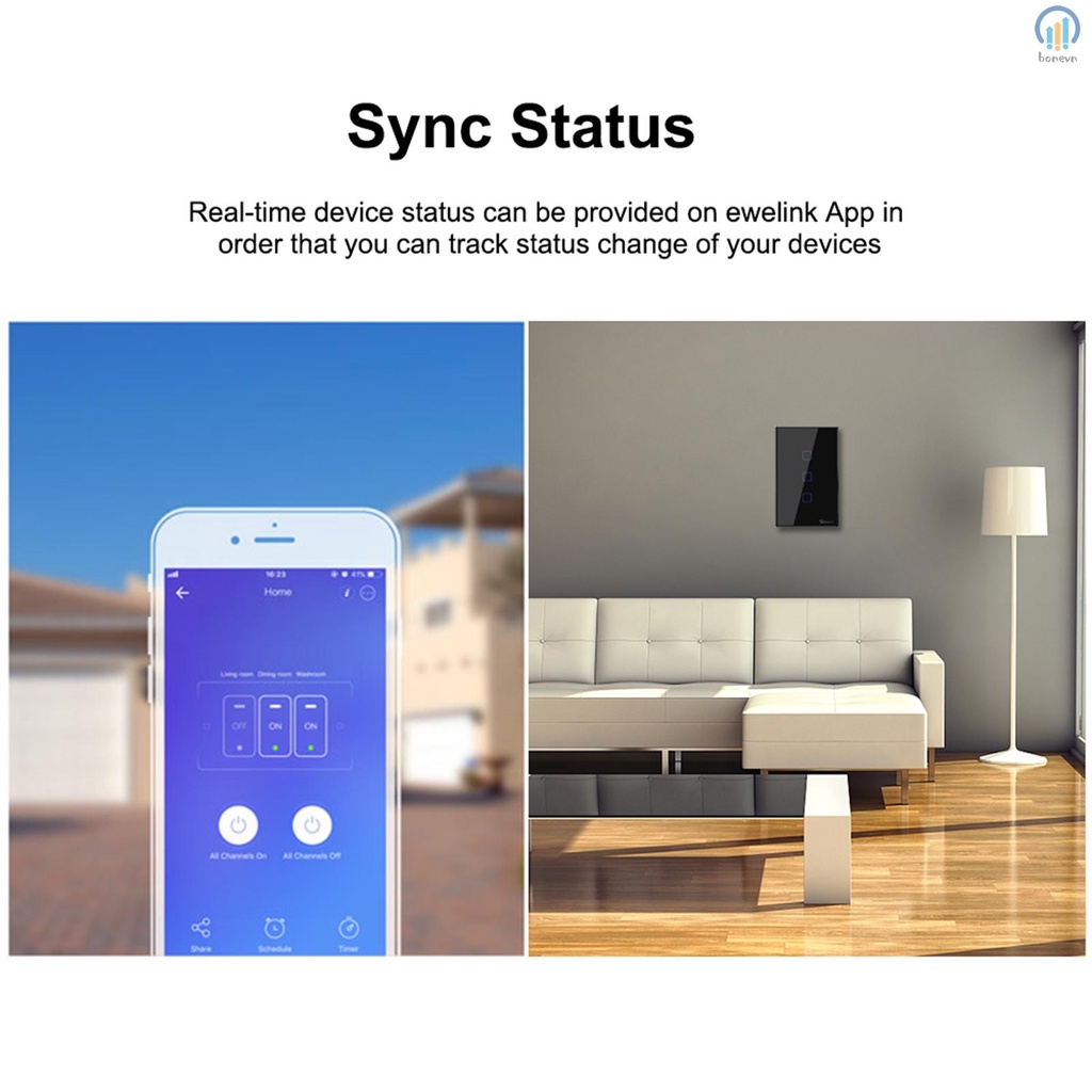 SONOFF T3US3C-TX Smart Switch 3 Gang WiFi Wall Light Switch 433Mhz RF Remote Control Timer