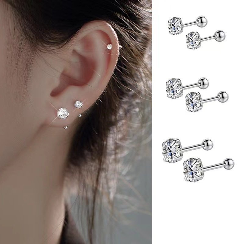 Bông Tai Mạ Bạc 925 Đính Đá Zircon Không Gây Dị Ứng Thời Trang Cho Nữ