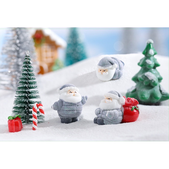 Mô hình ông già noel mặc áo ấm kiểu Hàn trang trí bàn học giáng sinh, terrarium noel