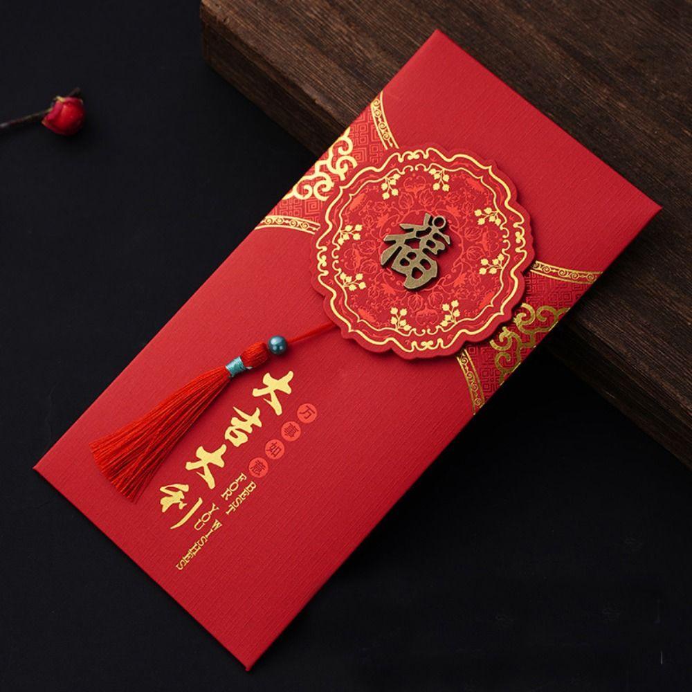 Lanfy Set 2 Phong Bì Đỏ May Mắn Phong Cách Trung Hoa Họa Tiết Rồng Hoạt Hình Phối Tua Rua Dày Dặn May Mắn Cho Lễ Hội Mùa Xuân
