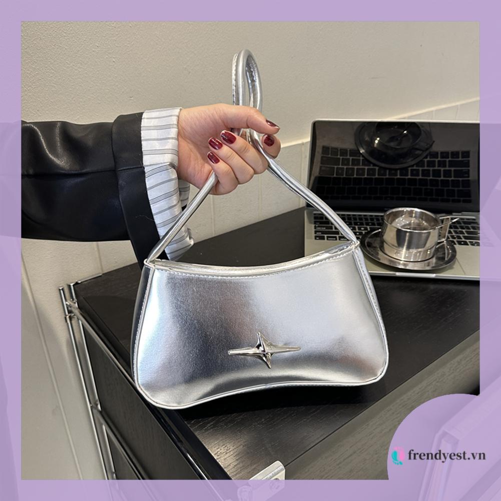 Túi Xách Đeo Vai Màu Trơn Dây Kéo Hình Ngôi Sao Dưới Cánh Tay Thời Trang Thường Ngày Cho Nữ