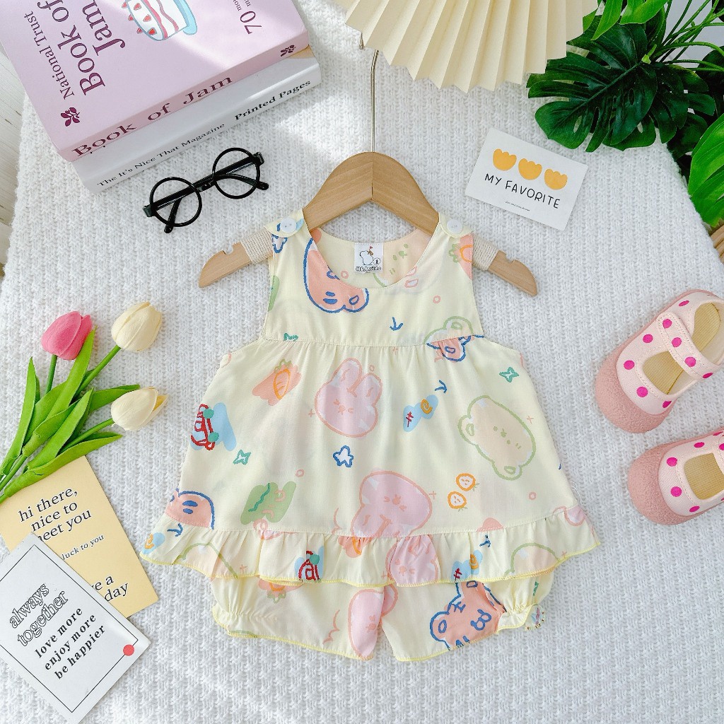 Đồ bộ mặc nhà vải tôn -Mẫu tole cài cúc vai mềm mịn mát kiểu dáng xinh xắn đáng yêu cho Bé Gái - MeGauu