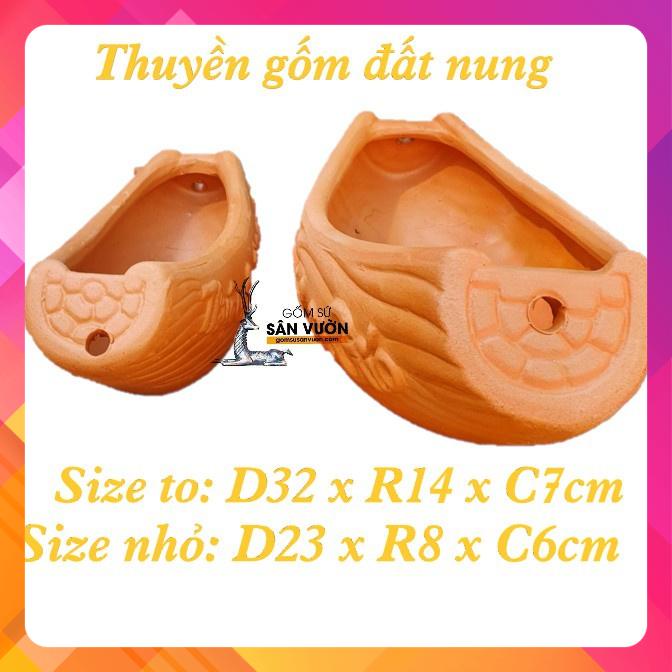 Chậu trồng cây gốm đất nung (terracotta) hình CHIẾC THUYỀN - gốm sứ sân vườn Bình Dương chất lượng cao