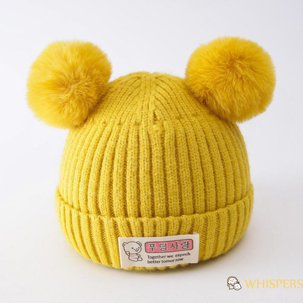 Whispers- Mũ beanie Giữ Ấm Hai Lớp Họa Tiết Chữ Cái Gấu Cho Bé Trai Bé Gái