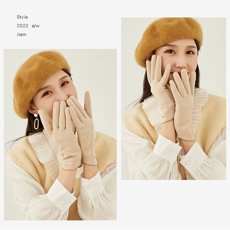 Găng Tay Lái Xe Da Lộn Lót cashmere Chống Gió Giữ Ấm Mùa Đông Thanh Lịch Cho Nữ hb