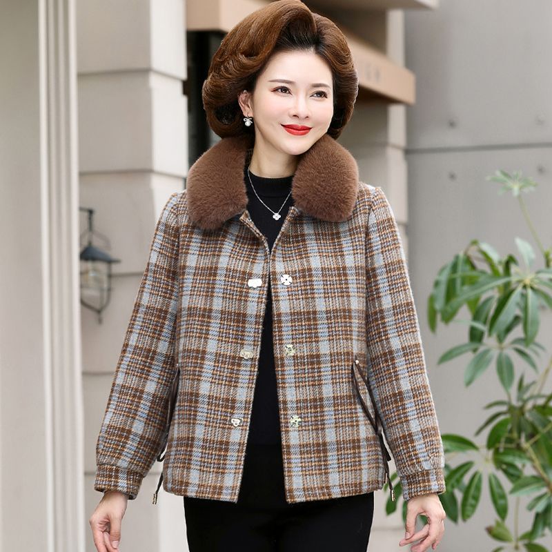 Áo Khoác Lót Lông Cừu Dáng Ngắn Phong Cách Phương Tây Thời Trang Mùa Đông Cho Phụ Nữ Trung Niên