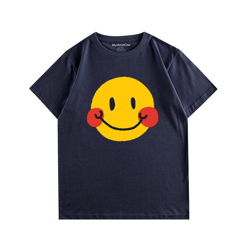 Áo Thun 100% cotton Tay Ngắn Cổ Tròn In Hình Mặt Cười Dành Cho Nam Và Nữ