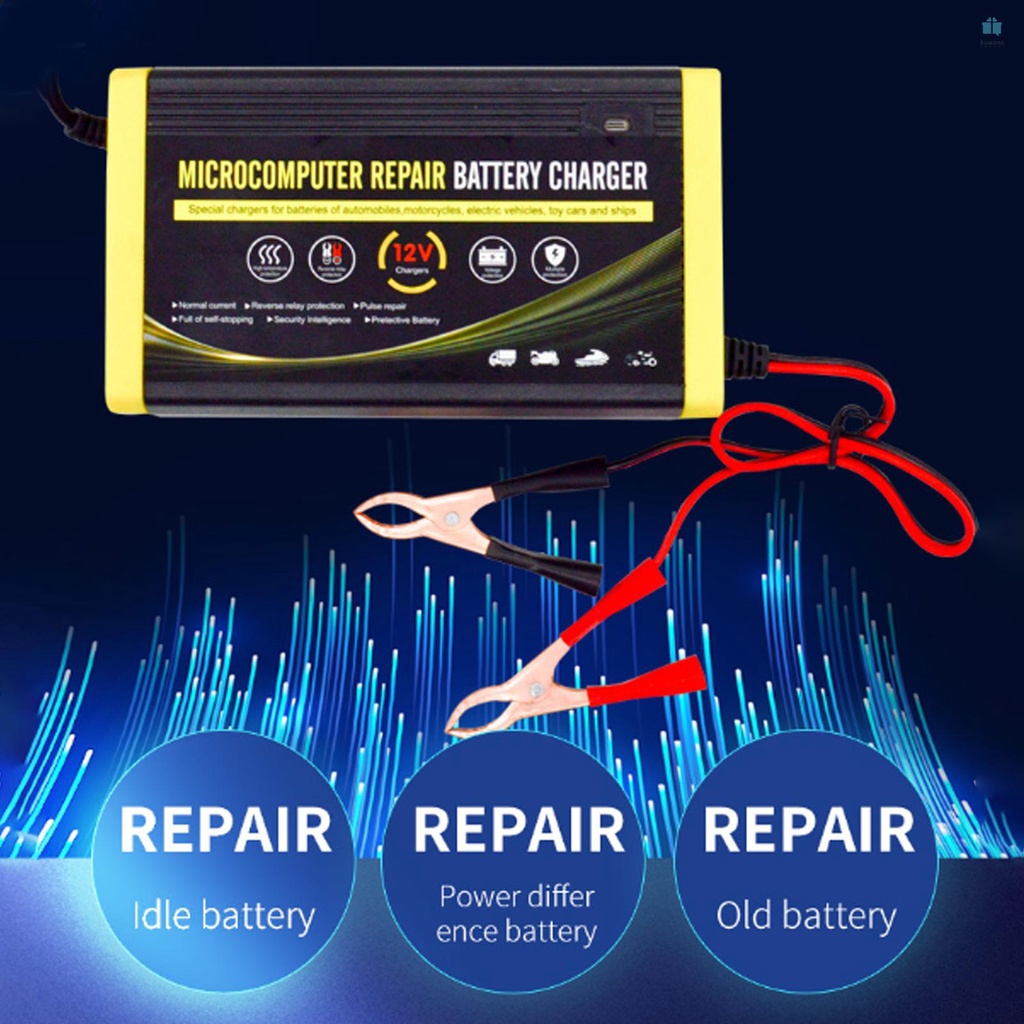Compact Car Battery Charger - 12V 6A Intelligent Repair Charger for Motorcycles, Cars, and SUVs