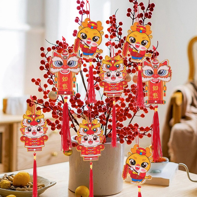 Bộ 6 Dây Treo Cây May Mắn Trang Trí Năm Mới / Phòng Khách / Lễ Hội / Chậu Cây Hình Rồng / Thần Tài May Mắn