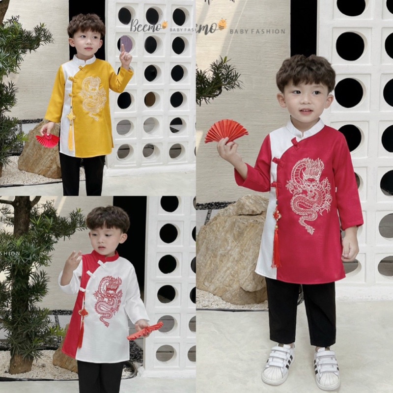 ÁO DÀI BEEMO CỔ TÀU PHỐI KHÁNH CHO BÉ (Không kèm quần)