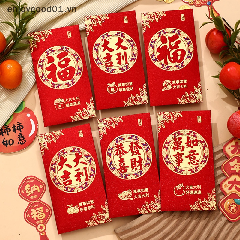 Set 6 Bao Lì Xì Màu Đỏ Họa Tiết Rồng Năm Mới 2024 Phong Cách Trung Hoa