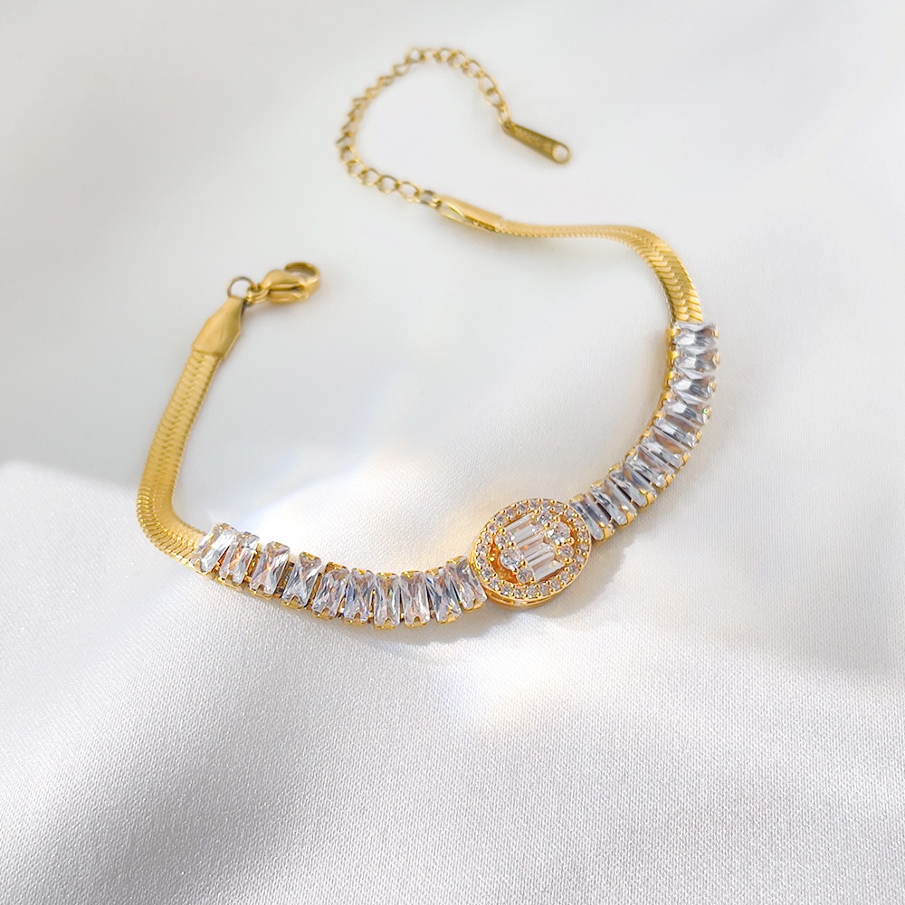 Thời Trang Vòng Tay Thép Titan Mạ Vàng Đính Đá Zircon Phong Cách Hàn Quốc