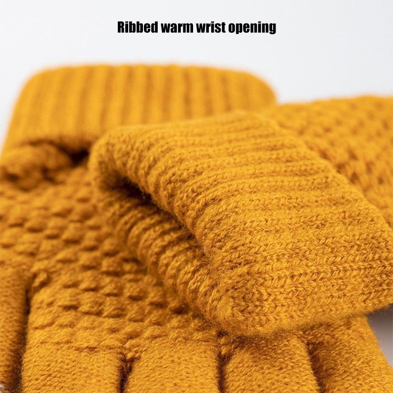 Găng Tay Len Dày Màu Trơn Giữ Ấm Có Thể Chạm Màn Hình Cảm Ứng