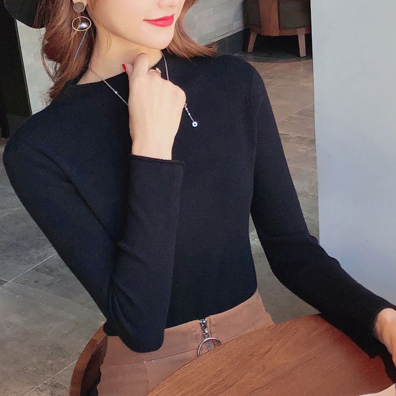 Áo sweater Tay Dài Dáng Ôm Lõi Sợi Bơ Màu Xanh Lá Mùa Thu Phong Cách Mới Dành Cho Bạn Nữ