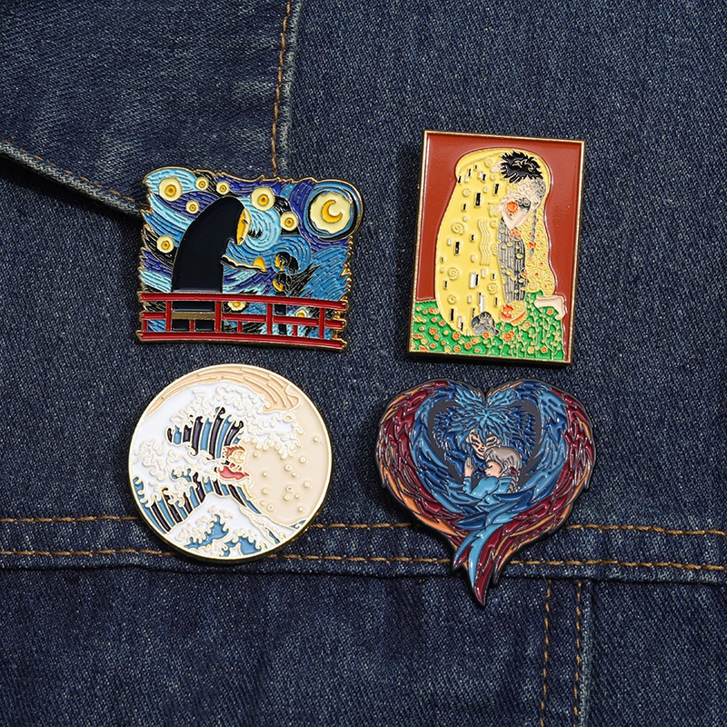 Huy Hiệu Cài Áo Hình Tranh Sơn Dầu van gogh Bầu Trời Đầy Sao Không Mặt Vui Nhộn Làm Quà Tặng Bạn Bè